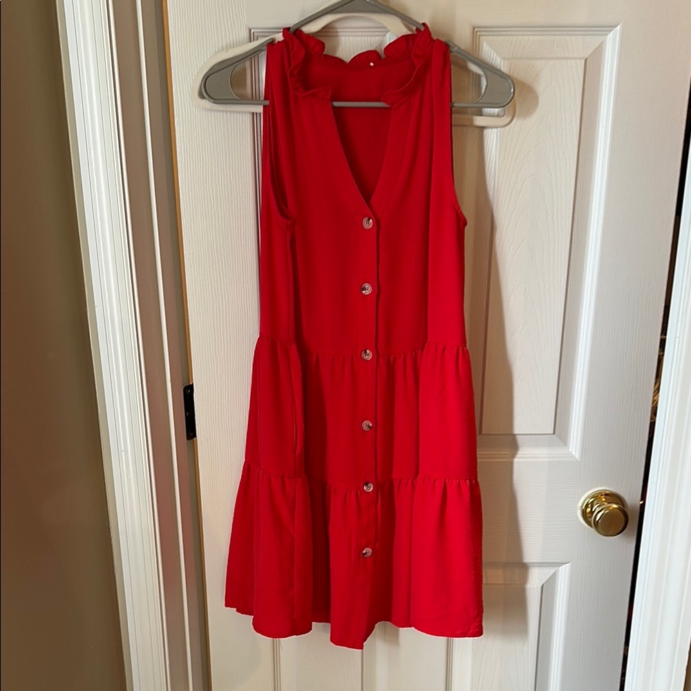 Red Sleeveless Button-Down Dress